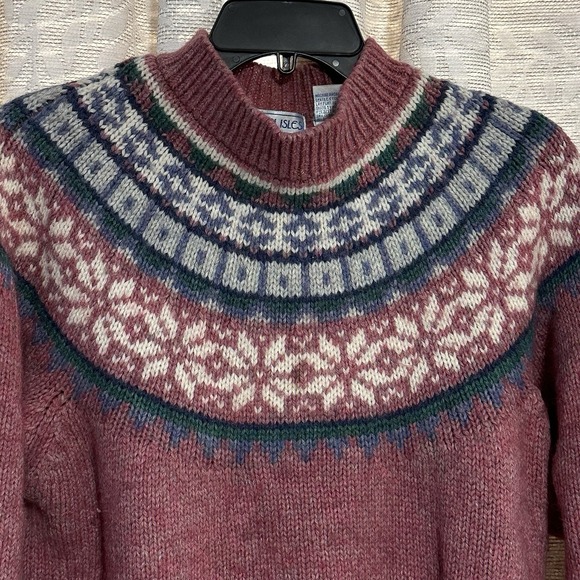Vintage Northern Isles Rose Blue Sweater Women L Fair Isle Wool Blend Knit‎ - Picture 1 of 8